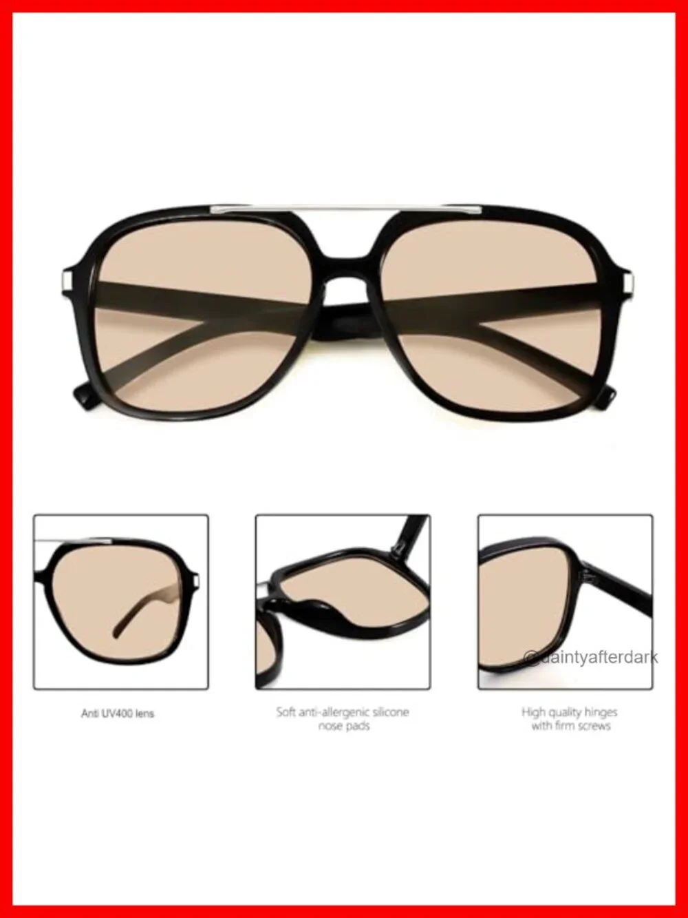 Square Top Bar Aviator Sunglasses Retro Lightweight Plastic Frame